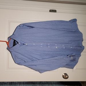 Polo long sleeve blue stripe button down dress shirt